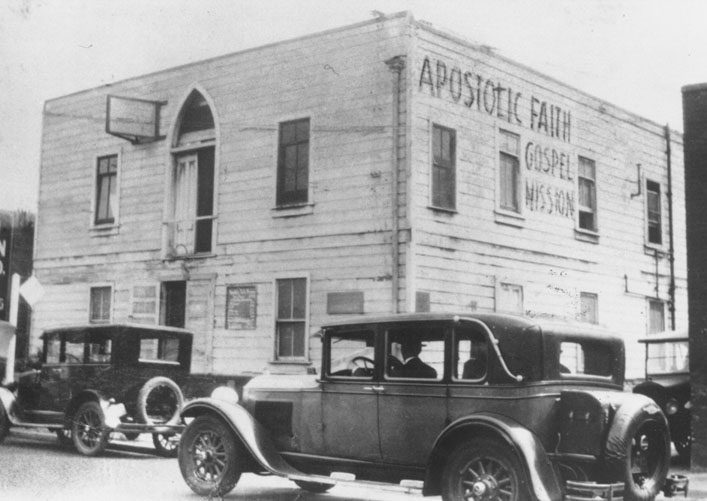The Apostolic Faith Gospel Mission building at 312 Azusa Street, Los Angeles, photographed in the late 1920s